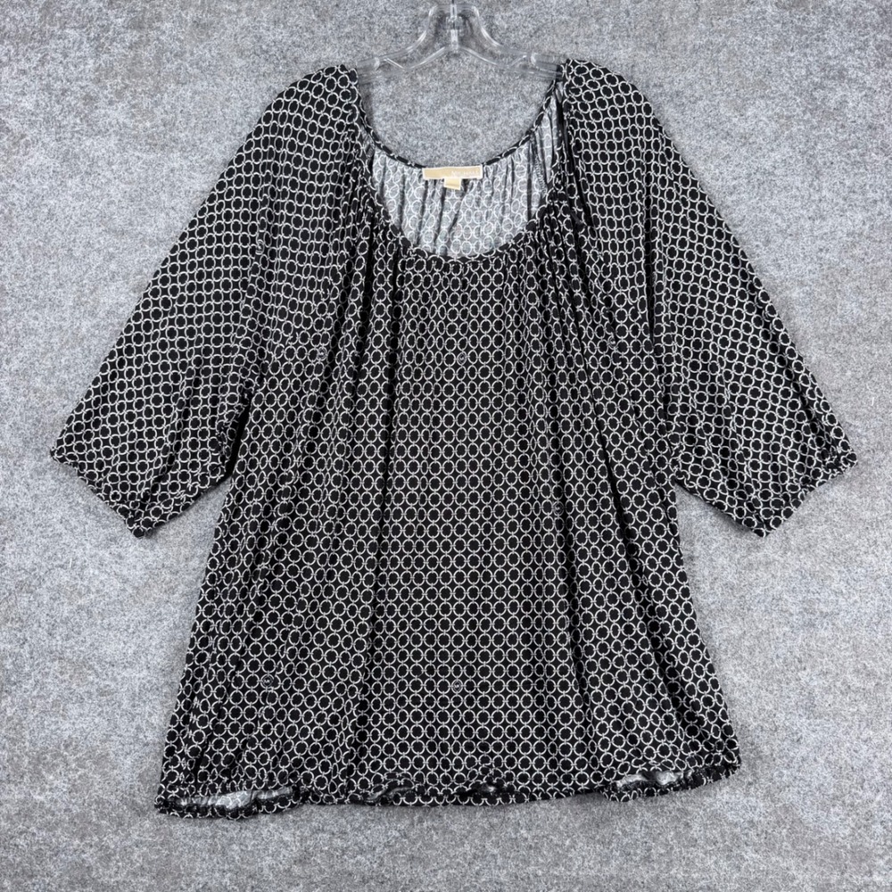 Michael Michael Kors Women 3X Blouse Black White Geometric Chain Print Viscose